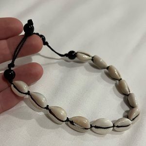 #3 Cowrie shell anklet black string adjustable bead closure